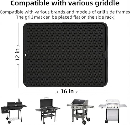 Silicone Grill Tools Mat for Blackstone Weber Traeger Pit Boss Flat Top Grill Smoker,BBQ Accessories Pad Mats for Outdoor Kitchen Counter Cooking, Side Shelf Spatula Mat,Gifts for Men (Black)