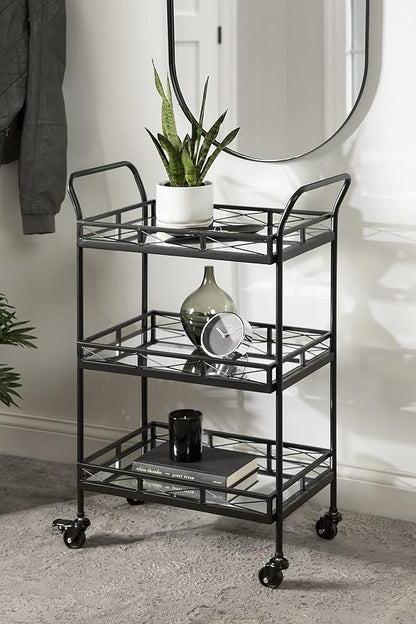 Kate and Laurel Ketia Modern Metal Bar Cart; 23 x 13 x 34; Black; Glamorous Three Tier Bar Cart for Display and Storage
