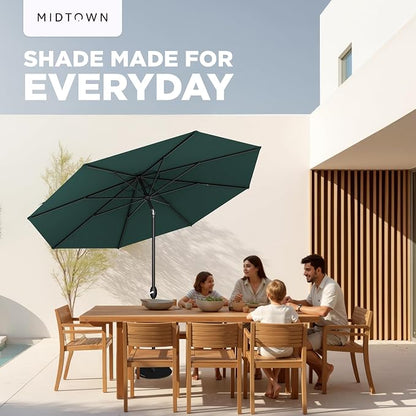 Midtown Umbrellas - 10-Year-No-Fade 6 Ft Patio Umbrella with Terylast Fabric, Auto-Tilt Aluminum Frame and 8 Reinforced Ribs for Deck, Pool, Garden & Beach - Forest Green Canopy, Black Pole