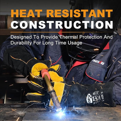 TOPDC Welding Gloves 16 Inches 932℉ Fire/Heat Resistant Leather Welding Gloves For Mig, Tig, Stick, Forge, BBQ, Grill, Fireplace, Wood Stove, Furnace, Oven, Animal Handling for Safe, Loving Pet Care