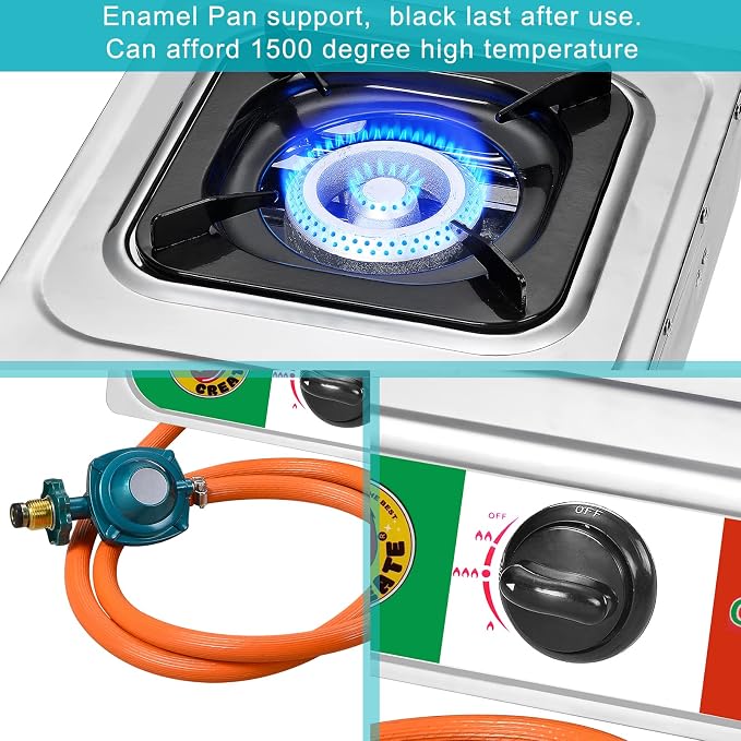 Vivicreate 10000 BTU Single Burner Propane Gas Stove Outdoor Camping Cooker Portable Stainless Steel Cooktop with Hose for BBQ Frying Boiling High BTU Estufa Portátil Fogón de Gas