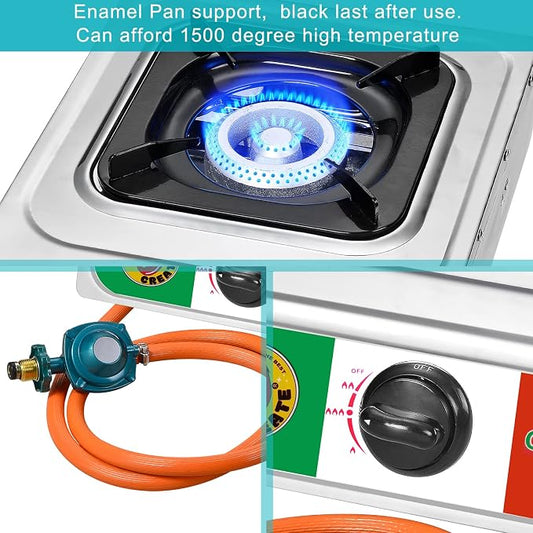 Vivicreate 10000 BTU Single Burner Propane Gas Stove Outdoor Camping Cooker Portable Stainless Steel Cooktop with Hose for BBQ Frying Boiling High BTU Estufa Portátil Fogón de Gas