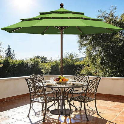 EliteShade USA 10-Year-Non-Fading 10ft 3-Tier Market Patio Umbrella, Commercial Grade Outdoor Table Umbrella with Crank Open, Windproof & UPF 50+ UV Protection, Heavy Duty Ventilation for Garden, Deck, Pool, Backyard, Beach & Bistro, No Tilt, Ginkgo