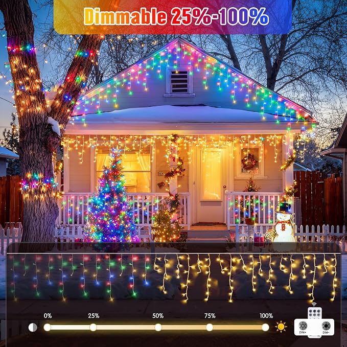 JMEXSUSS Color Changing Icicle Lights for Outside, 11 Modes 400 LED | Christmas Icicle Lights with 80 Drops, Warm White to Multicolor Icicle Lights for Christmas Eaves Party Decorations