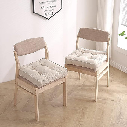 Tiita Patio Chair Pads Cushions 18x18 Inch Square Floor Pillows Pad for Outdoor Kitchen Dining Chairs with Ties Set of 2 (Beige, 2 Count (Pack of 1))