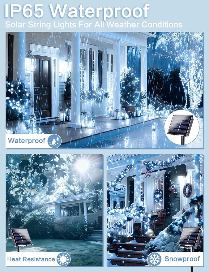 Solar String Lights Outdoor, 6 Pack Each 100 LED Solar Twinkle Lights for Outside, Waterproof Copper Wire with 8 Modes Solar Fairy Lights for Garden Yard Tree Wedding Christmas Decor(Cool White)