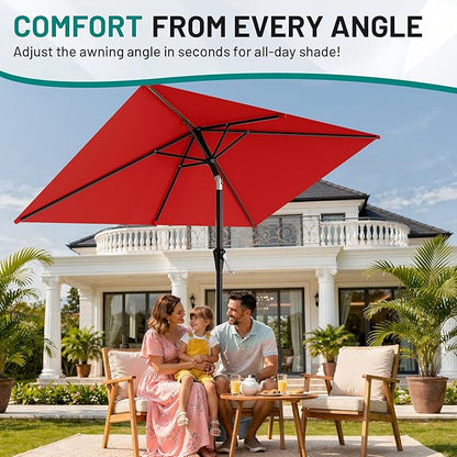 AreShark 6.5' x 10' Rectangular Patio Umbrellas for Outdoor, Outdoor Table Umbrella, Large Outdoor Patio Umbrellas with 6 Sturdy Ribs for Pool, Garden, Deck & Market (Red)