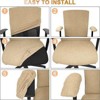 Tallew 4 Pcs Office Chair Covers Stretchable Armrest Seat,XL,Camel | Universal Fit Office Desk Chairs, Protective Seat Backrest Slipcovers, Stretchable Prevent Wear, Easy Install for Rotating
