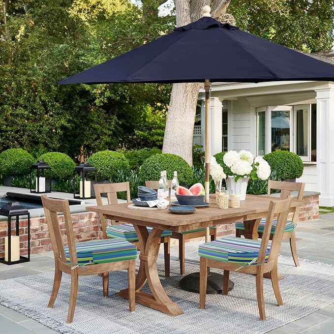 Topotdor Outdoor Chair Cushions Set of 2, Waterproof Patio Chair Cushions for Outdoor Furniture, Round Corner Seat Chair Pads with Ties for Patio Garden Dining Office, 19"x19"x3", Blue Stripe