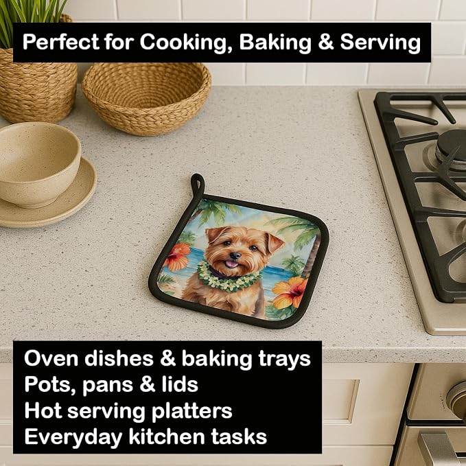 Caroline's Treasures Norfolk Terrier Luau Pair of Pot Holders Kitchen Heat Resistant Pot Holders Sets Oven Hot Pads for Cooking Baking BBQ, 7 1/2 x 7 1/2