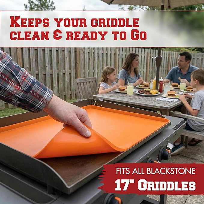 KITCHEN PERFECTION 17" Premium Silicone Griddle Cover Mat for Blackstone Griddle 17 Inch - Hermetic Protection from Rust & Debris All Year, Fits All Blackstone 17 Inch Models - Food Grade Silicone
