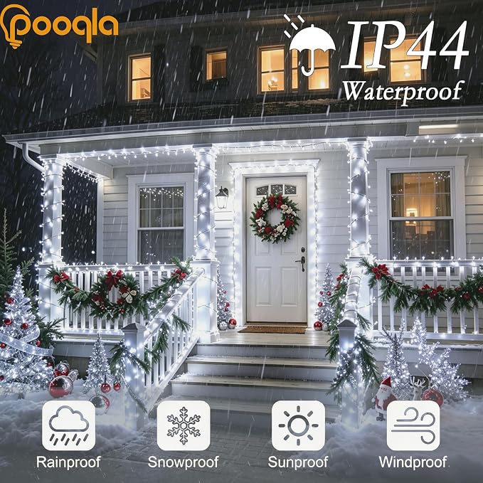 Pooqla 2 Pack String Lights Battery Operated, Total 66.6ft 200 LED Fairy Lights Indoor Outdoor Decorations, 8 Modes Cool White Battery Christmas Lights for Bedroom Classroom Porch Party Yard Decor