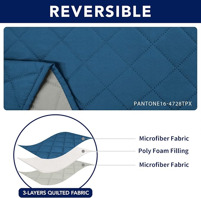 PureFit 2 Seat Recliner Cover for Loveseat, Peacock Blue/Beige, Water Resistant, Reversible, Furniture Protector for Recliner, Sofa, Durable, Machine Washable | Double with Console, Non Slip Split Sofa Cover, Washable Reclining Cover, Peacock Blue/Beige