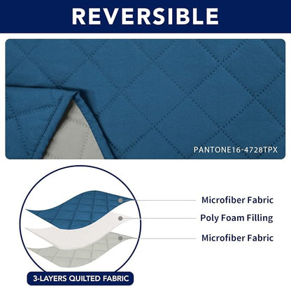PureFit 2 Seat Recliner Cover for Loveseat, Peacock Blue/Beige, Water Resistant, Reversible, Furniture Protector for Recliner, Sofa, Durable, Machine Washable | Double with Console, Non Slip Split Sofa Cover, Washable Reclining Cover, Peacock Blue/Beige