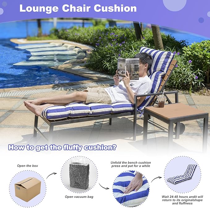 Outdoor Lounge Chair Cushions, 74.4 x 22 x 4.7 Inches Waterproof Fade Resistant Patio Cushion for Chaise Lounger