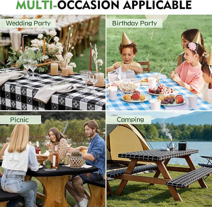 Picnic Table Cover with Bench Covers, Waterproof Tablecloth Set, Morocco | Fitted 6ft Tables, for Outdoor Camping, RV, Includes 1 Table Cover(30"x72"), 2 Bench Covers(72"x12"), Drawstring Storage Bag