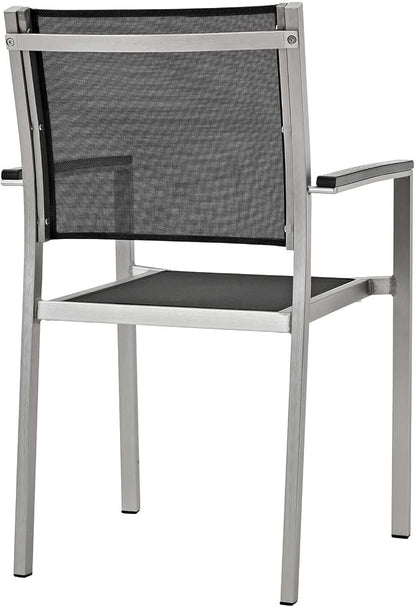 Modway EEI-3198-SLV-BLK-SET Shore 5 Piece Patio Aluminum Outdoor Dining Set, Silver Black, 79.5" L x 106.5" W x 35" H