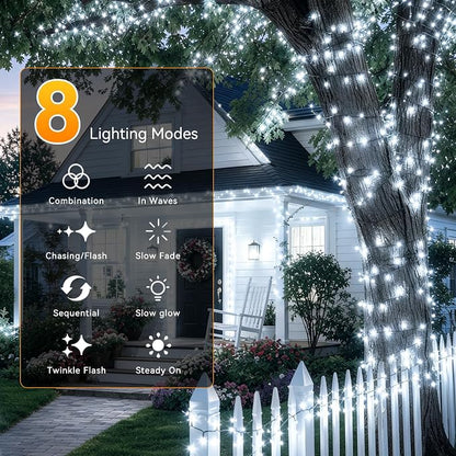 Solar String Lights Outdoor 2 Pack Total 66FT 200LED Solar Fairy Lights Waterproof 8 Modes Twinkle Solar Lights for Patio, Garden Yard Party Wedding Tree Christmas Halloween Decoration, White