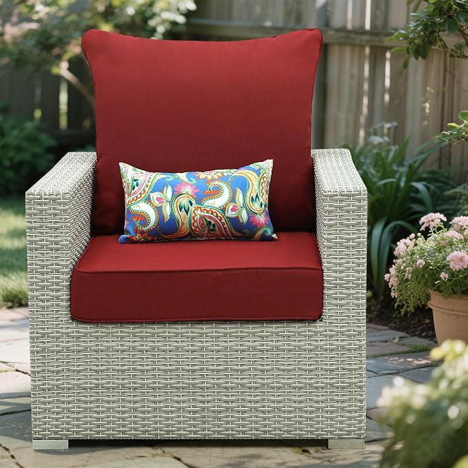 Outdoor Seat Cushion Set 24 x 22 Inch,Olefin Deep Seat Patio Cushions,Patio Furniture Cushions with Removable Cover,Rain-Proof and Fade Resistant Deep Seat Bottom & Back Cushion with Pillow,1 Set