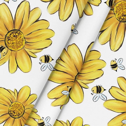 Horaldaily Summer Tablecloth 60 x 140 Inch Rectangular Yellow Sunflower | Bumble Bee White Fall Washable Table Cover for Party Picnic Dinner Decor