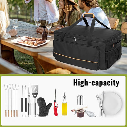 HODRANT Grill Carry Case Compatible with Char-Broil Grill2Go X200 Portable Propane Gas Grill, 1-Burner Grill Cover Bag with Multi Storage Pockets for Outdoor Grill Tools & Accessories, Only Bag