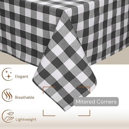 Buffalo Plaid Check 52"x70" Tablecloth 100% Cotton Washable Rustic Rectangle Table Cover Decorative for Gifts, Dining, BBQ, Buffet Parties & Camping - Grey