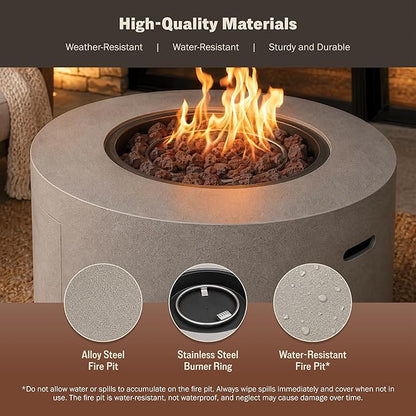 Kinger Home Loren 32-Inch Round Propane Fire Pit Table, Alloy Steel Outdoor Fire Pit with 50,000 BTUs, Includes a Burner lid, Lava Rocks and Weather Cover