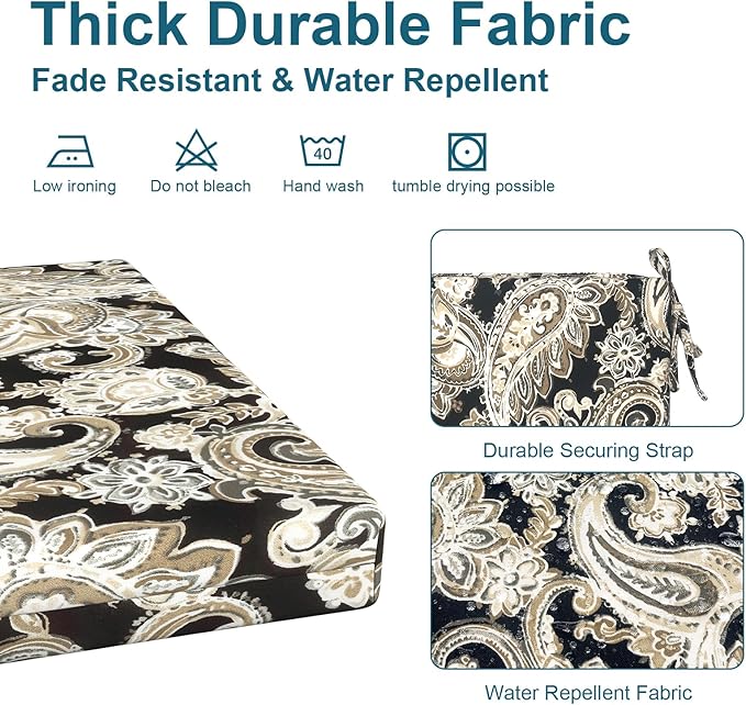 DYTXIII Set of 2 Outdoor Chair Cushions, Water Resistant 18.5"x16"x2" Square Seat Cushion for Patio Dining Chairs, High-Density Replacement Pads for Indoor Outdoor Furniture - Paisley Black