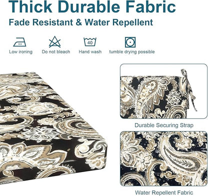 DYTXIII Set of 2 Outdoor Chair Cushions, Water Resistant 18.5"x16"x2" Square Seat Cushion for Patio Dining Chairs, High-Density Replacement Pads for Indoor Outdoor Furniture - Paisley Black