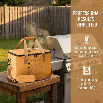 BBQ Blanket for Resting Meat,Reusable BBQ Resting Bag for Meat, Includes Resting Time Guide, Leak-Proof Oxford Cloth with Thick Insulation, Yellow 3D Bag