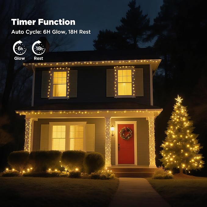 WBao Christmas Lights Indoor Outdoor 300LED 108ft, Super Bright LED Christmas String Lights with UL Certified, 8 Modes, Timer, Connectable & Waterproof for Trees, Patio, Xmas Party Decor, Warm White