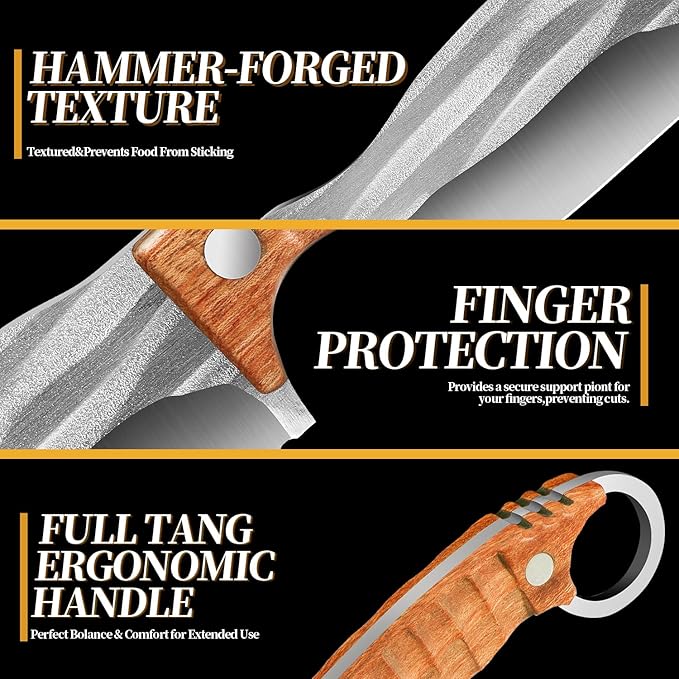 Plys Full Tang Camping Knife,Ergonomic Rosewood Handle, Multi-Tool Outdoor Survival Knife for Precise Stabbing, EDC Lightweight Adventure & Hunting Gear with Leather Sheath