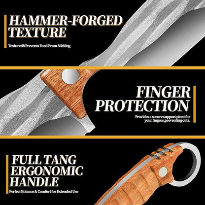 Plys Full Tang Camping Knife,Ergonomic Rosewood Handle, Multi-Tool Outdoor Survival Knife for Precise Stabbing, EDC Lightweight Adventure & Hunting Gear with Leather Sheath