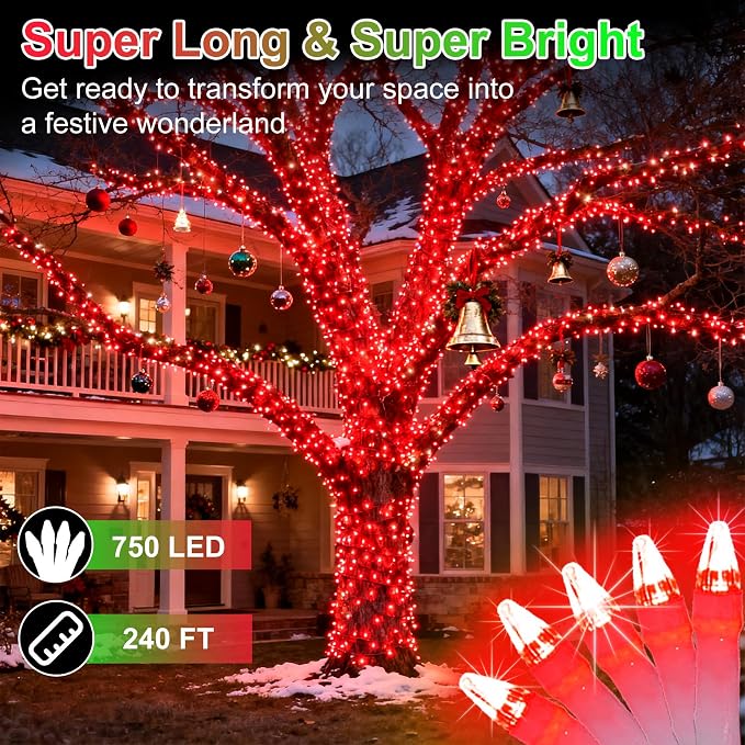 WUXYIYANG 750 LED 240FT Red Valentine Lights, 12 Pro Modes and Timer Memory & Dimmable, Plug in Clear Wire Indoor Valentine Room Light for for Xmas Bedroom Yard Tree Wedding Party Waterproof Decor