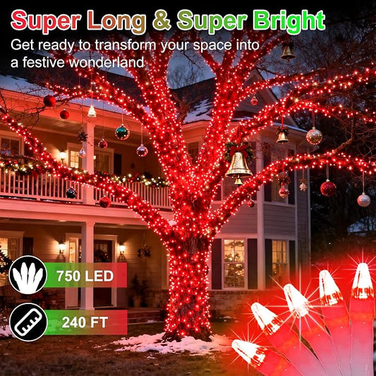 WUXYIYANG 750 LED 240FT Red Valentine Lights, 12 Pro Modes and Timer Memory & Dimmable, Plug in Clear Wire Indoor Valentine Room Light for for Xmas Bedroom Yard Tree Wedding Party Waterproof Decor