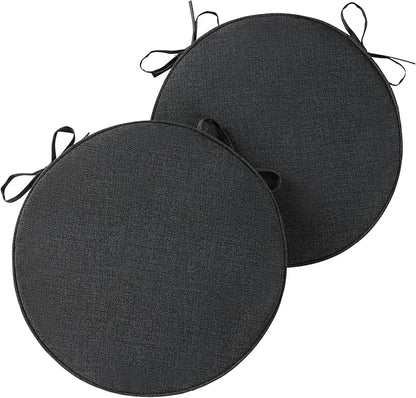 Set of 2 Outdoor 18 inch Round Patio Dining Chair Pads – Comfortable Fiber-Filled Seat Cushions with Ties, Reversible Polyester Fabric - Carbon