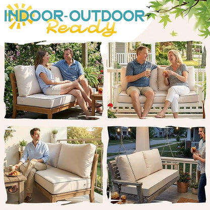 Outdoor Sofa Cushion Set - Plush Patio Seat and Back Pillows, Thick Comfort Foam for Porch, Deck, Garden Furniture Cushion Replacement (Cream)