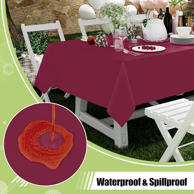 Smiry Disposable Table Cloth 3 Pack, 84 Inch Round Waterproof Plastic Tablecloth, Decorative Round Table Covers for Party, Birthday, Picnic, Wine Red