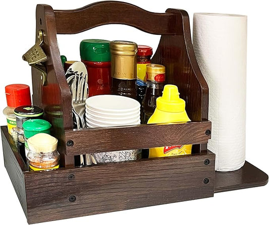 Grill Caddy for Outdoor Grill, BBQ Caddy with Paper Towel Holder and Beer Bottle Opener, Essential for Camping, Picnic Condiment and Kitchen Organizer, Gifts for Men and Women, Grilling Lovers