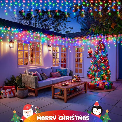 JMEXSUSS Multicolor Icicle Christmas Lights with Remote, 400 LED 38.8Ft | Connectable String Lights Outdoor Plug in, 8 Modes Icicle Lights for Outside Christmas House Yard Patio Eave Decorations