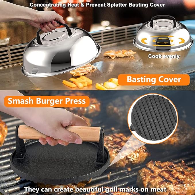 Blackstone Griddle Accessories & Burger Press, 122 PCS Griddle Grill Tools Set for Blackstone Stainless Steel Grill BBQ Spatula Utensils Set with Storage Bag
