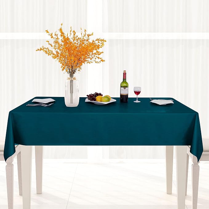 sancua Waterproof Vinyl Tablecloth Table Cloth 60x120 Inch, Deep Teal | 100% Oil Spill Proof, PVC Material, Wipe Clean Rectangle Table Cover for Dining Tables, Buffet Parties and Camping