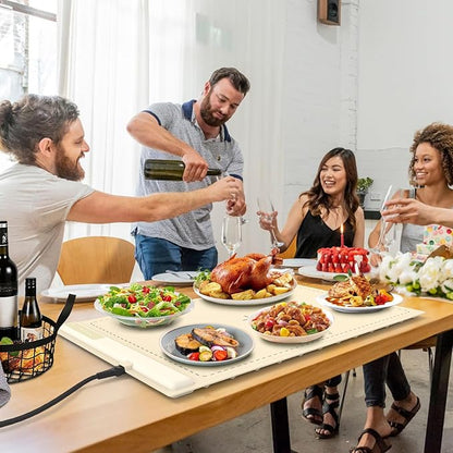 Electric Warming Tray - 3 Modes &Full Surface Heating,Rollable & Portable,Premium Silicone Nano-Material,3 Temperature Settings,Auto Shut-Off -Versatile Food Warmer for Gatherings,Parties (Cream)