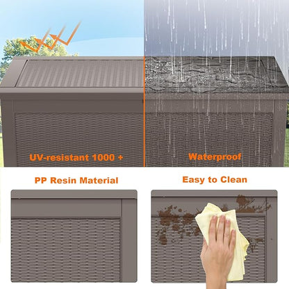 320 Gallon Outdoor Storage Box Waterproof, Resin Lockable Deck Box with Lid, Large Capacity Weatherproof Container for Patio Furniture Pool Accessories, Cushions(Grey, 320 Gallon)