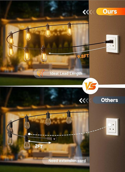 Minetom 53FT Outdoor String LED Patio Lights Waterproof,Shatterproof S14 Vintage Edison Bulbs,Commercial Grade Outside Hanging Lights Waterproof for Porch Deck Garden Backyard Balcony Cafe Bistro