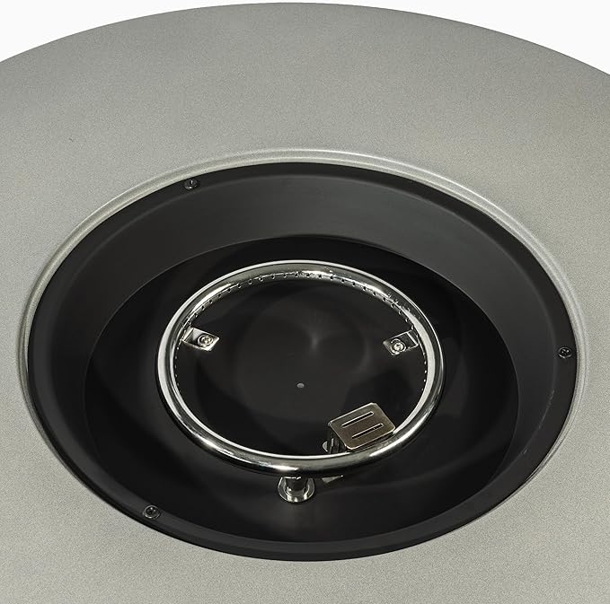 37" Propane Gas Fire Pit Table - 50,000 BTU Smokeless Burner, Pulse Ignition & Two-Level Adjustment, Grey Round Steel Fire Pit with Tank Holder, All-Weather Concrete Finish