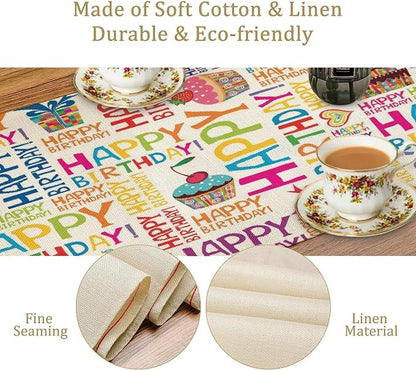 Happy Birthday Table Runners, Farmhouse Style Decor Table Runner Dresser Scarves for Small/Round/Square/Wedding/Coffee/Dining Table Party Home Decor 13x70in