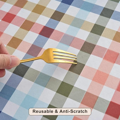 LIBERECOO Heavy Duty Vinyl Tablecloth with Flannel Backing Waterproof Oil-Proof Plastic Table Cloth Stain-Resistant Wipeable Rectangle or Square Table Cover for Indoor and Outdoor 60 x 102 Inch