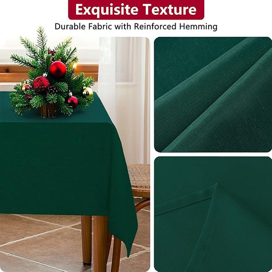 Seenus Textured Fabric Green Tablecloth Fits 6 Foot Rectangle Tables, Water Resistant & Wipeable Rectangular Table Cloth for 6-8 Seats Dinig Party Holiday Decoration, 60 x 84 Inch