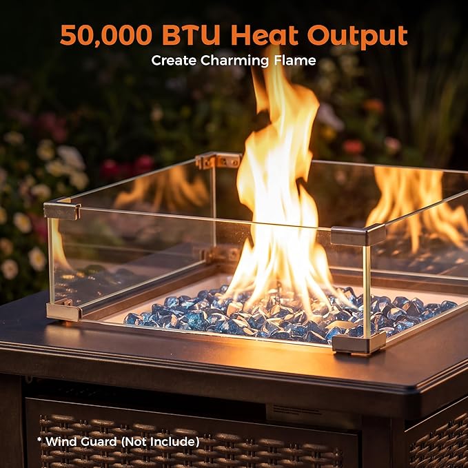 BALI OUTDOORS 50000 BTU Propane Fire Pit with Lid, 28 inch Fire Pit Table Outdoor, Black Firepits for Outside Backyard, Patio